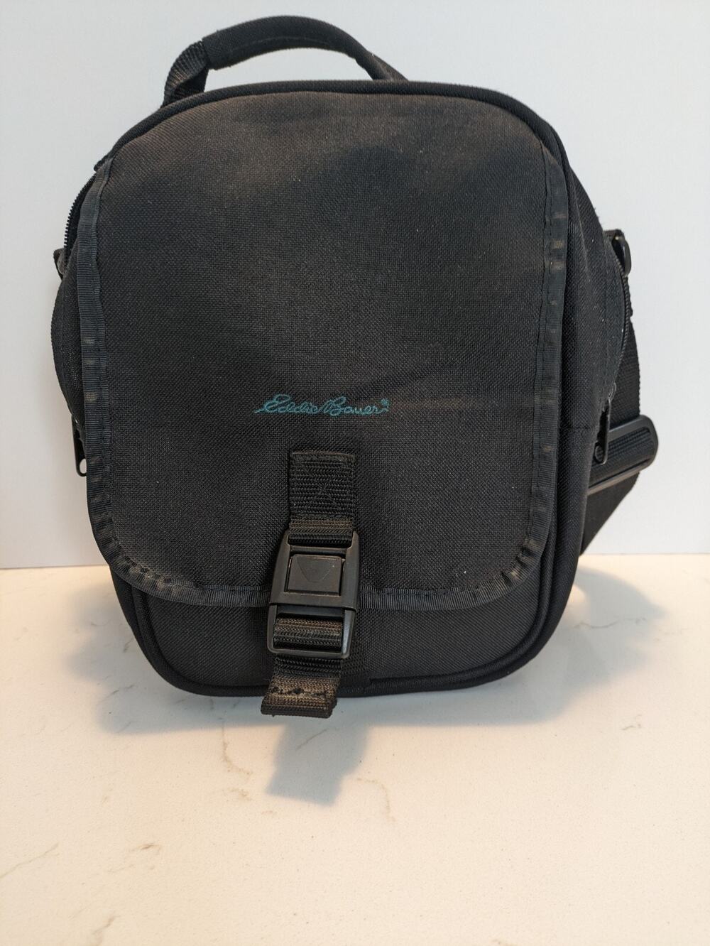 Eddie Bauer Camera Bag Black Six Compartments Shoulder Strap. EUC